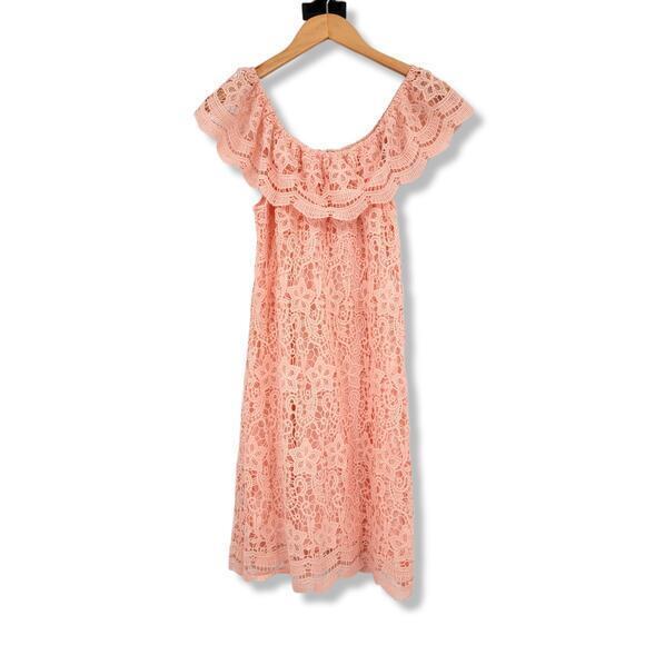 Maniju Dresses & Skirts - NEW Maniju Women's Pink Lace Crochet Off Shoulder Dress Size Medium